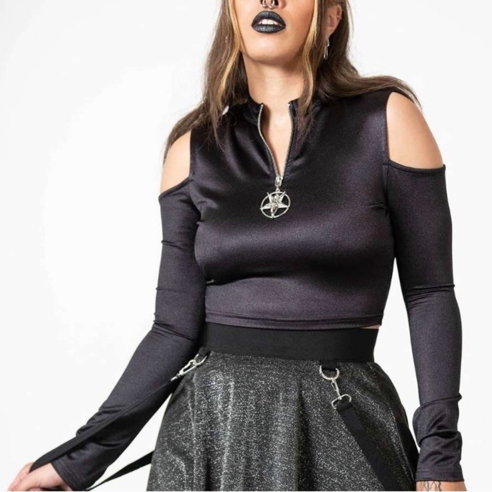 Killstar Black Cold Shoulder Crop Top